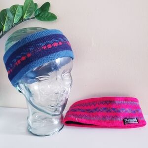 Vintage Knit Blue Headband ( Wool Like Fabric) & Red Knit Thinsulate Bundle O/S